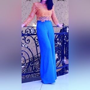 MASSIMO DUTTI high waisted blue tall wide legs pants trousers size 2